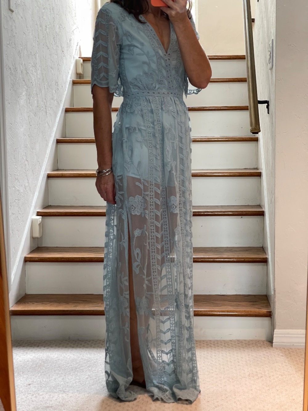 Socialite mint turquoise embroidered and tulle long dress women XS - NWT